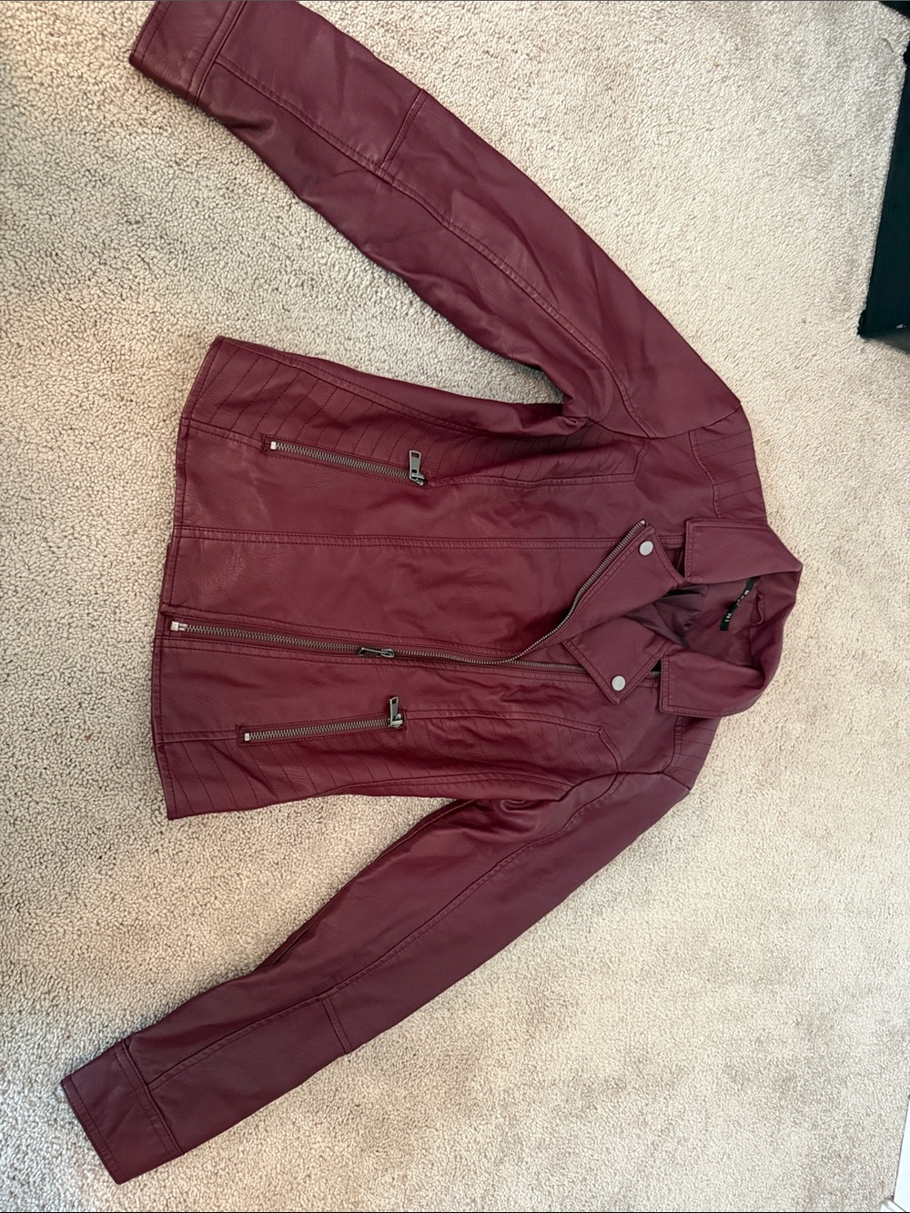 Baccini Burgundy Faux Leather Moto Jacket
